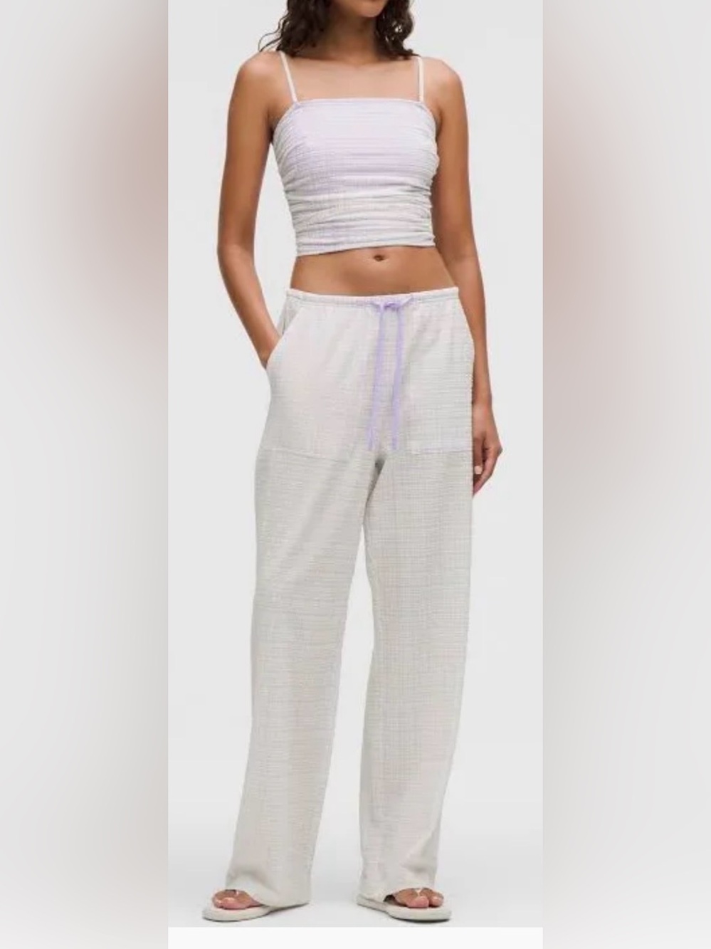 Lululemon NWT Seersucker Check 2 Piece Set  - Cream‎ and Lavender